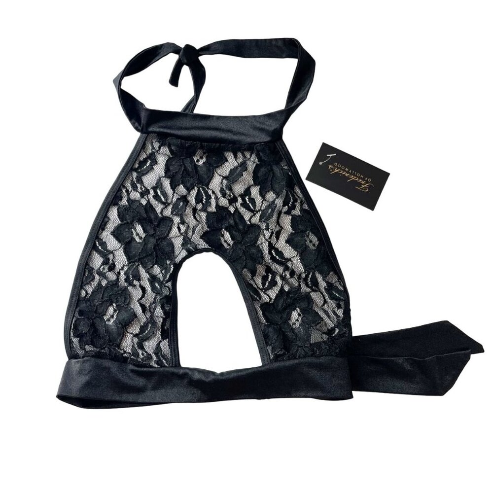 NEW Fredrick's of Hollywood Black Lace Bralette Lingerie Top Halter Size Medium